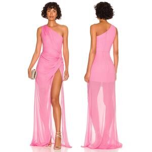 Sau Lee Helene Maxi Dress One Shoulder Ruched Party Formal Statement Pink Size 6